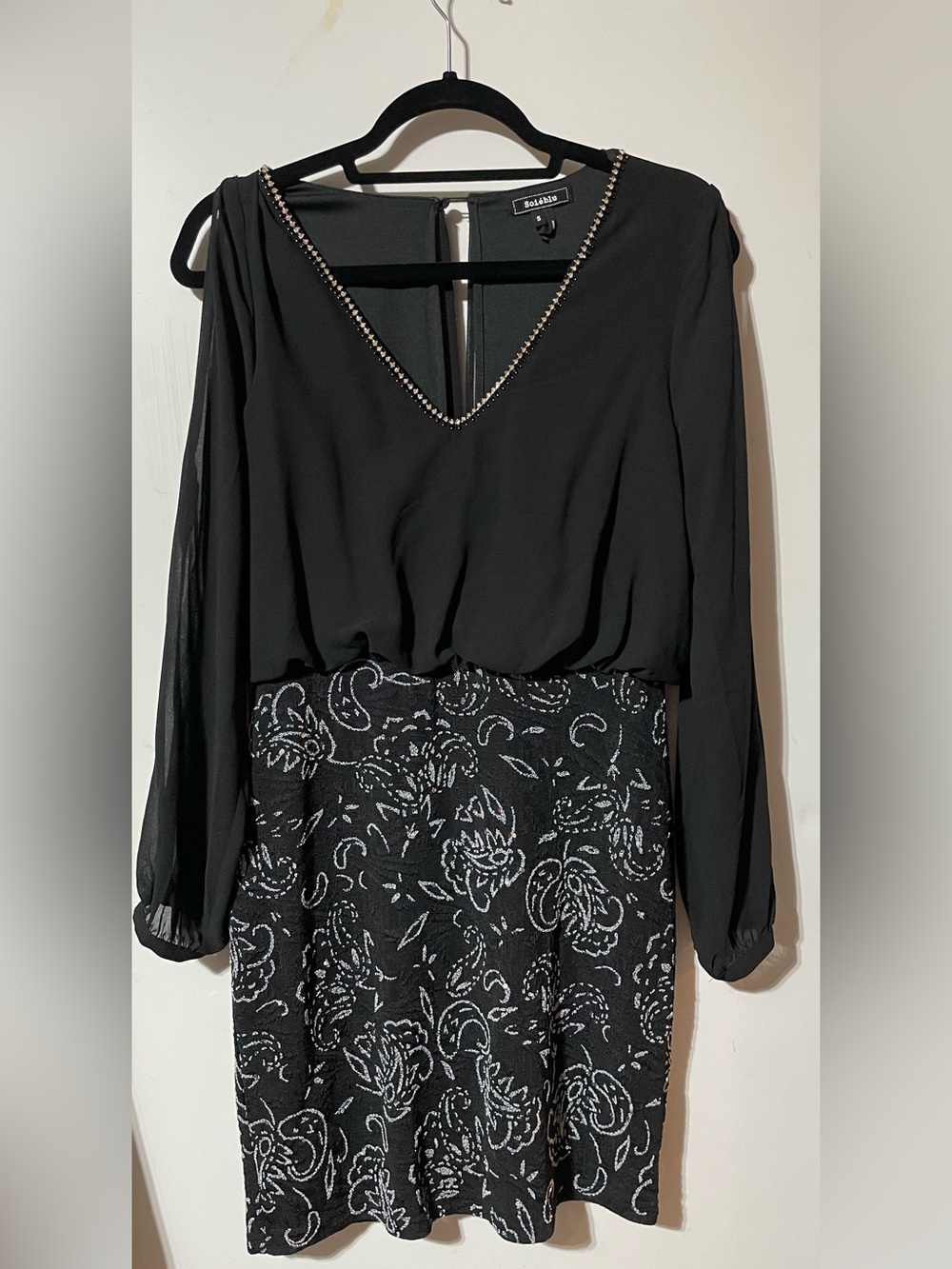 Soieblu Black Dress with Beaded V-Neck